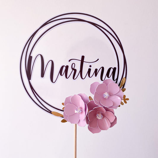 Cake Topper con flores en relieve